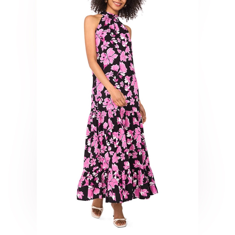 Vince Camuto Black Maxi Dress with Pink Floral Print